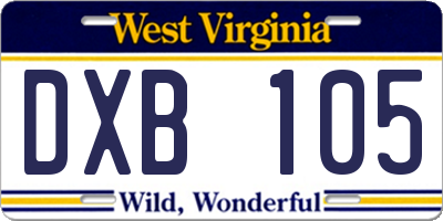 WV license plate DXB105