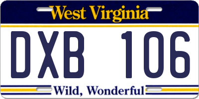 WV license plate DXB106