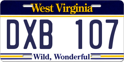 WV license plate DXB107