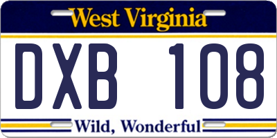 WV license plate DXB108