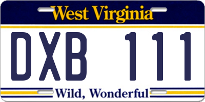 WV license plate DXB111