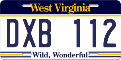 WV license plate DXB112