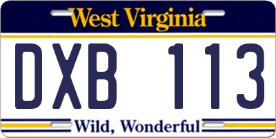 WV license plate DXB113