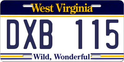 WV license plate DXB115