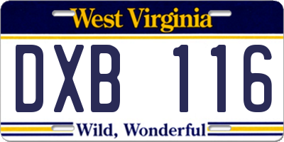 WV license plate DXB116