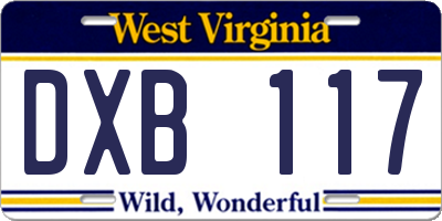 WV license plate DXB117