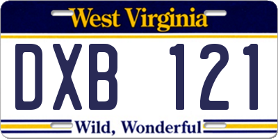 WV license plate DXB121