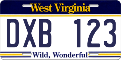WV license plate DXB123