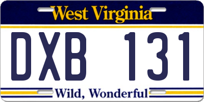 WV license plate DXB131