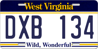 WV license plate DXB134