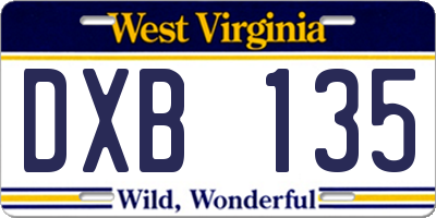 WV license plate DXB135