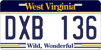 WV license plate DXB136