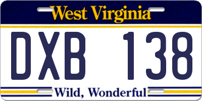 WV license plate DXB138