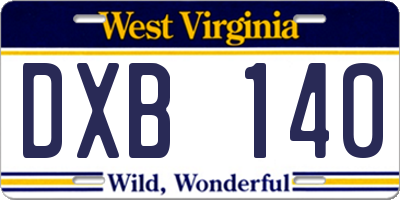 WV license plate DXB140