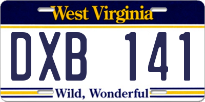 WV license plate DXB141