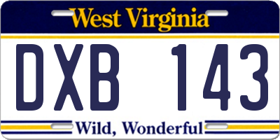 WV license plate DXB143