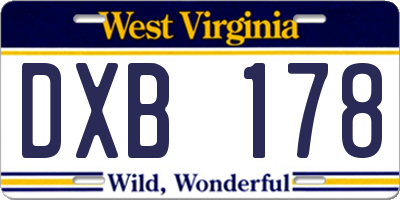 WV license plate DXB178