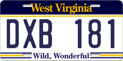 WV license plate DXB181