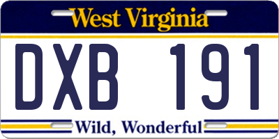 WV license plate DXB191