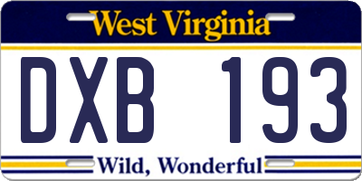 WV license plate DXB193