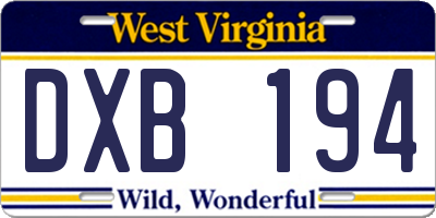 WV license plate DXB194