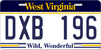 WV license plate DXB196