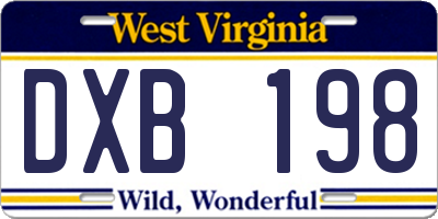 WV license plate DXB198