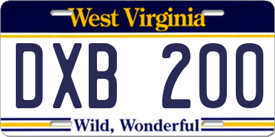 WV license plate DXB200