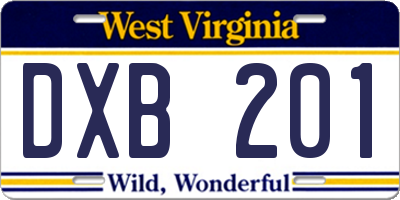 WV license plate DXB201