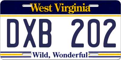 WV license plate DXB202