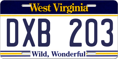 WV license plate DXB203