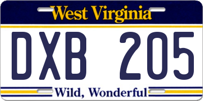WV license plate DXB205