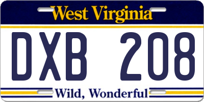 WV license plate DXB208