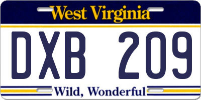 WV license plate DXB209