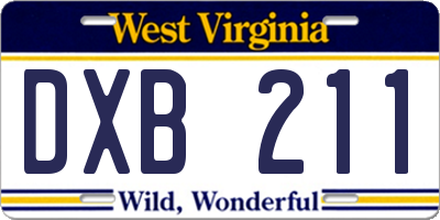 WV license plate DXB211