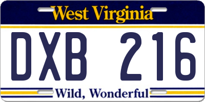 WV license plate DXB216