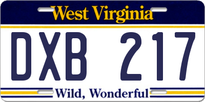 WV license plate DXB217