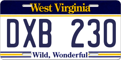 WV license plate DXB230