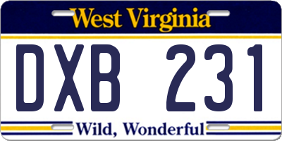 WV license plate DXB231
