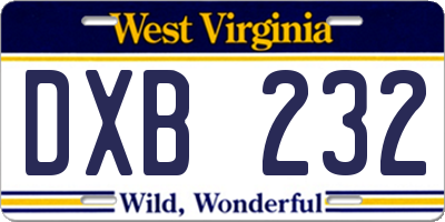 WV license plate DXB232
