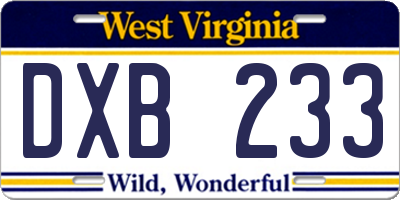 WV license plate DXB233