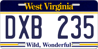 WV license plate DXB235