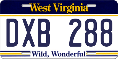 WV license plate DXB288