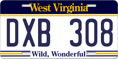 WV license plate DXB308