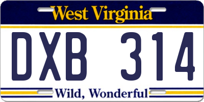 WV license plate DXB314