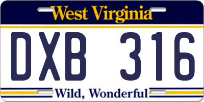 WV license plate DXB316