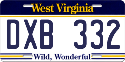 WV license plate DXB332