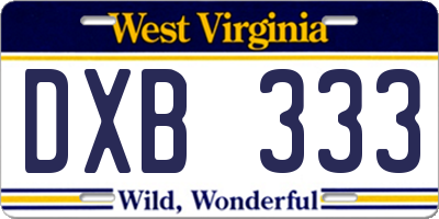 WV license plate DXB333