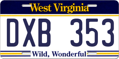 WV license plate DXB353