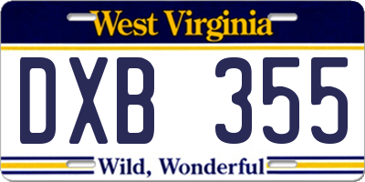 WV license plate DXB355